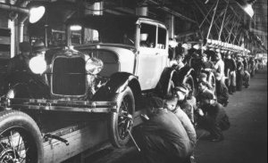 Ford Mod. A's being assembled at the Rouge line.